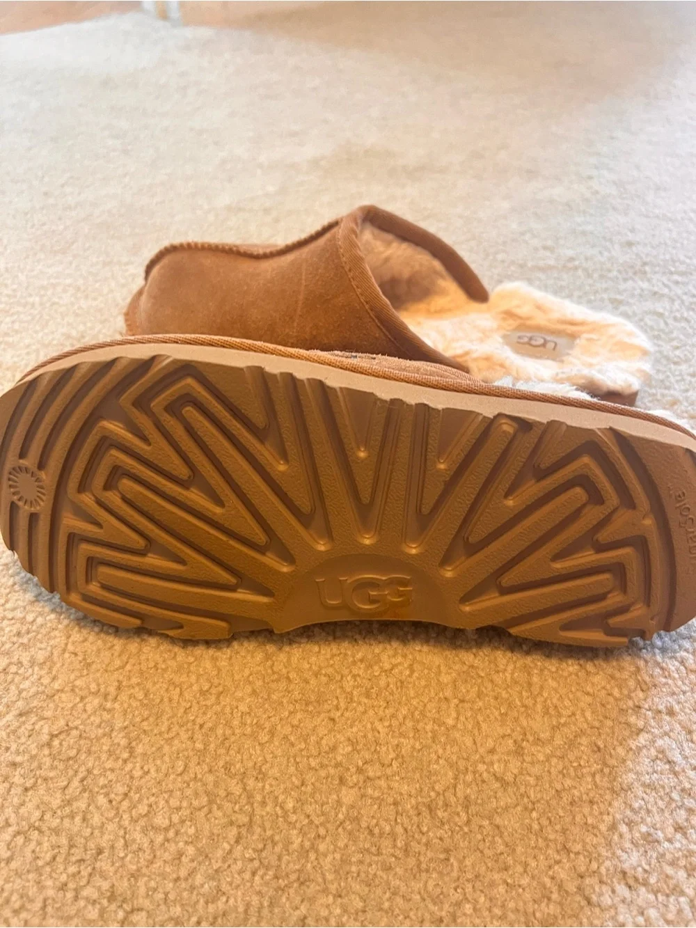 UGG Kids Brown Suede Fur-Lined Slip-On Slippers Sz 3
